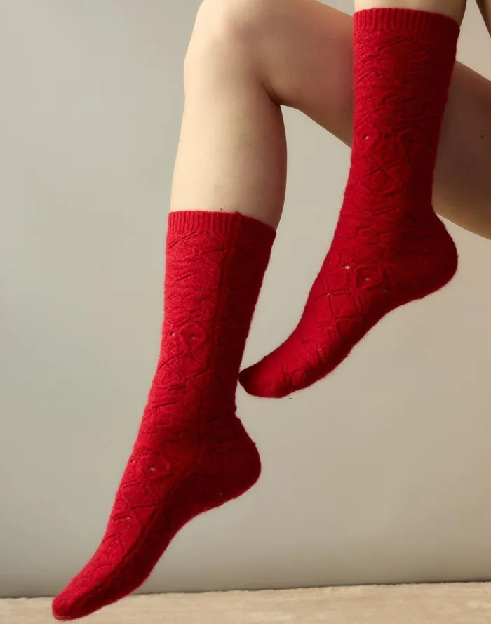 Women Cynthia Rowley Accessories Crochet Wool Socks Red