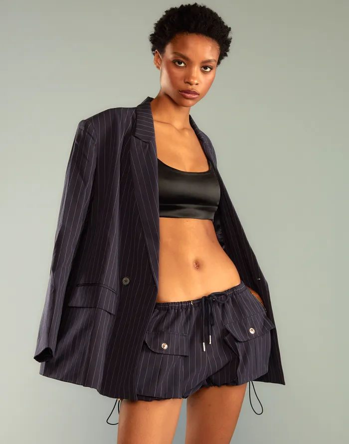 Women Cynthia Rowley Bottoms Pinstripe Cargo Bloomer Short Blue
