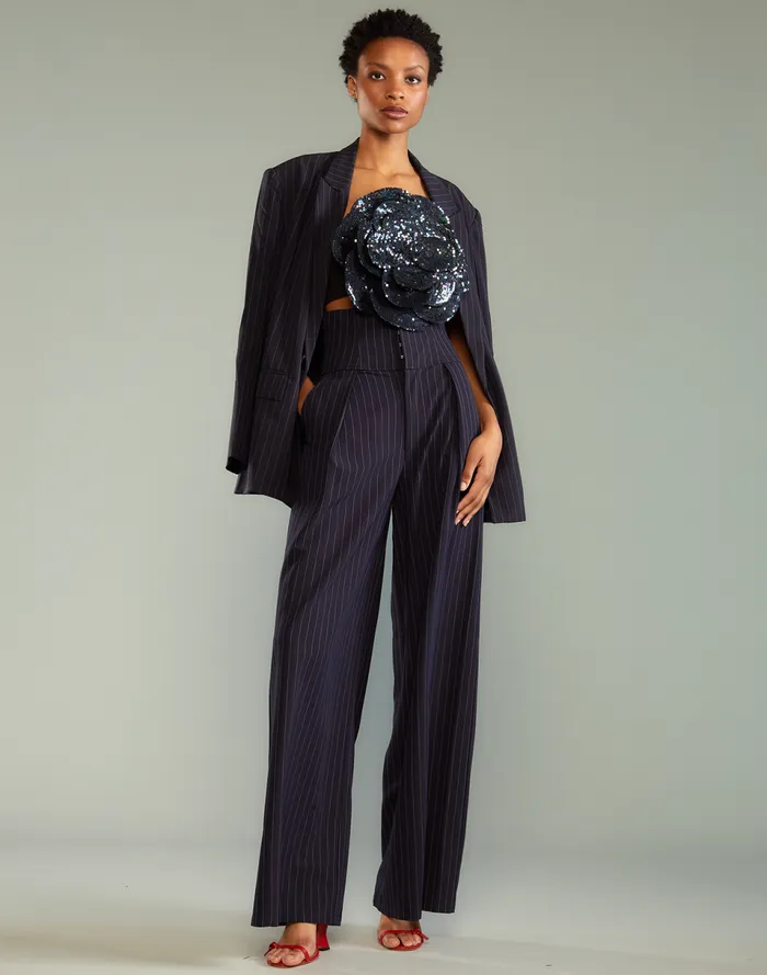 Women Cynthia Rowley Bottoms Pinstripe Corset Waist Pants Blue