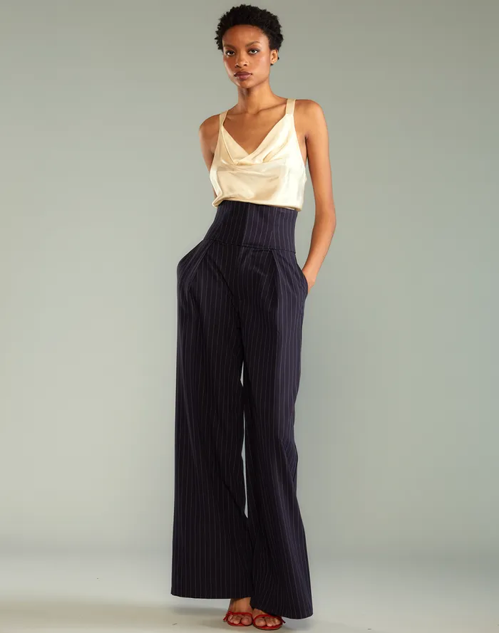 Women Cynthia Rowley Bottoms Pinstripe Corset Waist Pants Blue Women Cynthia Rowley Bottoms Pinstripe Corset Waist Pants Blue