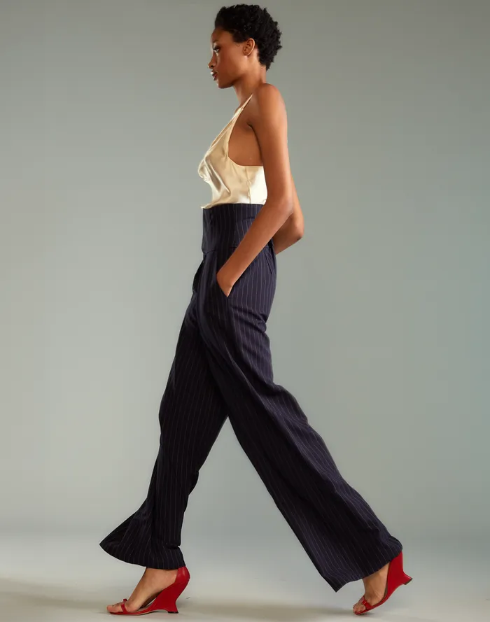 Women Cynthia Rowley Bottoms Pinstripe Corset Waist Pants Blue Women Cynthia Rowley Bottoms Pinstripe Corset Waist Pants Blue