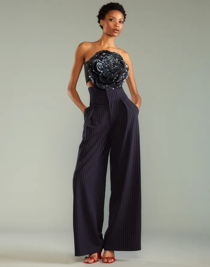 Women Cynthia Rowley Bottoms Pinstripe Corset Waist Pants Blue Women Cynthia Rowley Bottoms Pinstripe Corset Waist Pants Blue