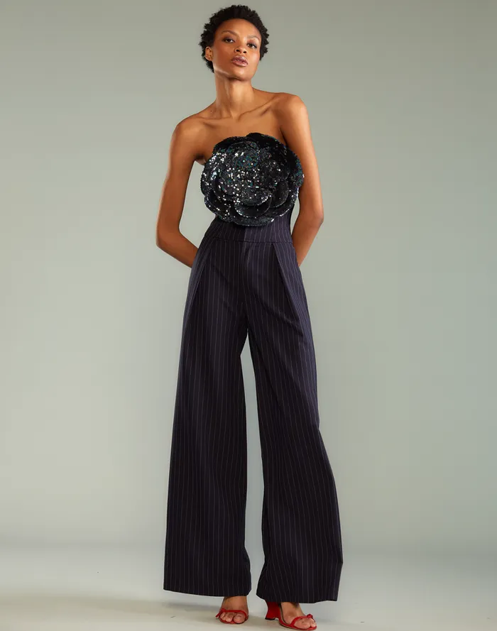 Women Cynthia Rowley Bottoms Pinstripe Corset Waist Pants Blue Women Cynthia Rowley Bottoms Pinstripe Corset Waist Pants Blue
