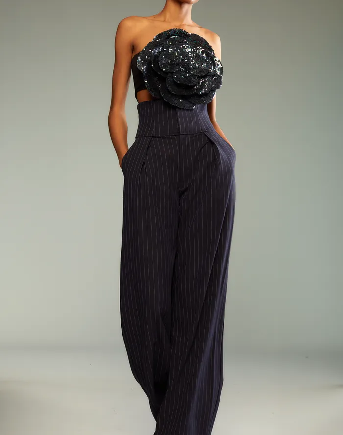 Women Cynthia Rowley Bottoms Pinstripe Corset Waist Pants Blue Women Cynthia Rowley Bottoms Pinstripe Corset Waist Pants Blue