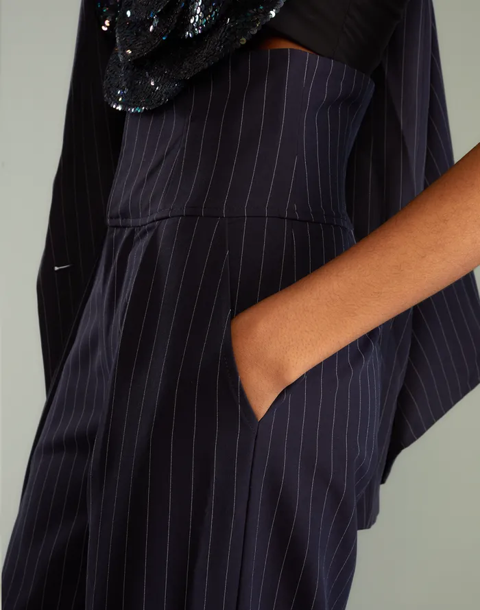Women Cynthia Rowley Bottoms Pinstripe Corset Waist Pants Blue Women Cynthia Rowley Bottoms Pinstripe Corset Waist Pants Blue