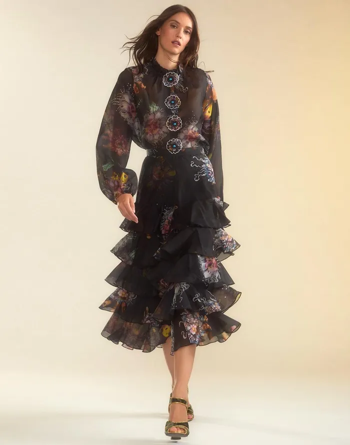 Women Cynthia Rowley Bottoms Prim Silk Organza Skirt Blkfl Women Cynthia Rowley Bottoms Prim Silk Organza Skirt Blkfl