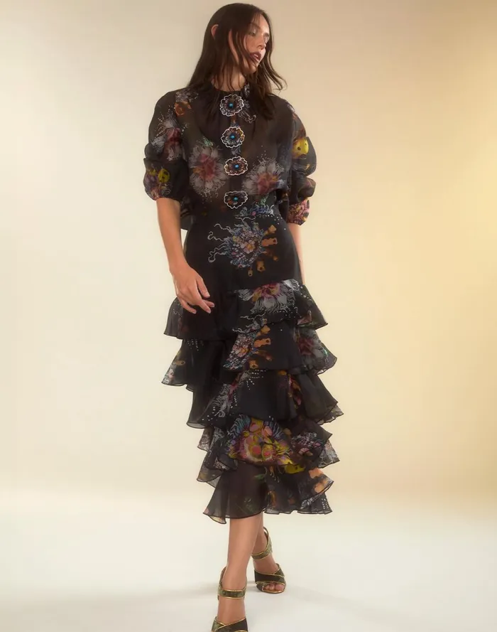 Women Cynthia Rowley Bottoms Prim Silk Organza Skirt Blkfl Women Cynthia Rowley Bottoms Prim Silk Organza Skirt Blkfl