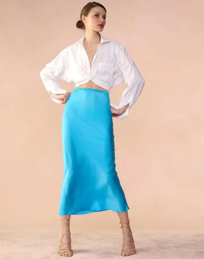 Women Cynthia Rowley Bottoms Sienna Silk Skirt Blue Women Cynthia Rowley Bottoms Sienna Silk Skirt Blue