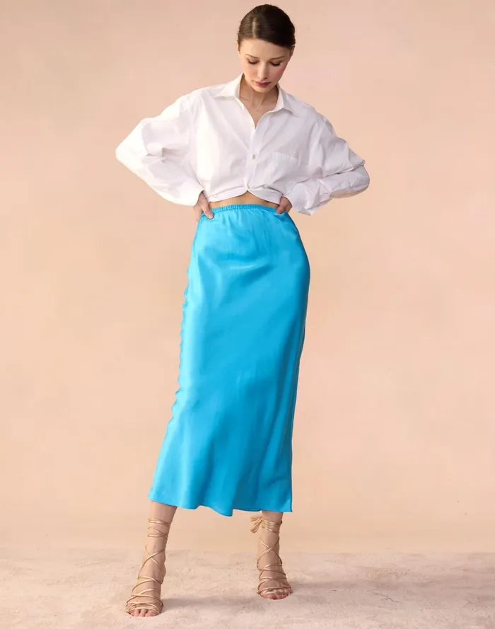 Women Cynthia Rowley Bottoms Sienna Silk Skirt Blue Women Cynthia Rowley Bottoms Sienna Silk Skirt Blue