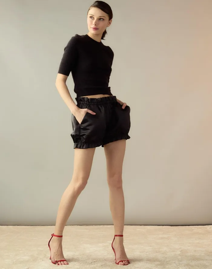 Women Cynthia Rowley Bottoms Sleek Satin Bloomer Short Black