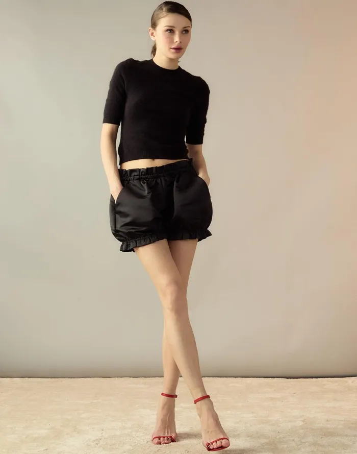 Women Cynthia Rowley Bottoms Sleek Satin Bloomer Short Black Women Cynthia Rowley Bottoms Sleek Satin Bloomer Short Black