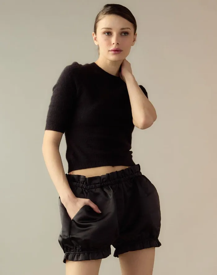 Women Cynthia Rowley Bottoms Sleek Satin Bloomer Short Black Women Cynthia Rowley Bottoms Sleek Satin Bloomer Short Black