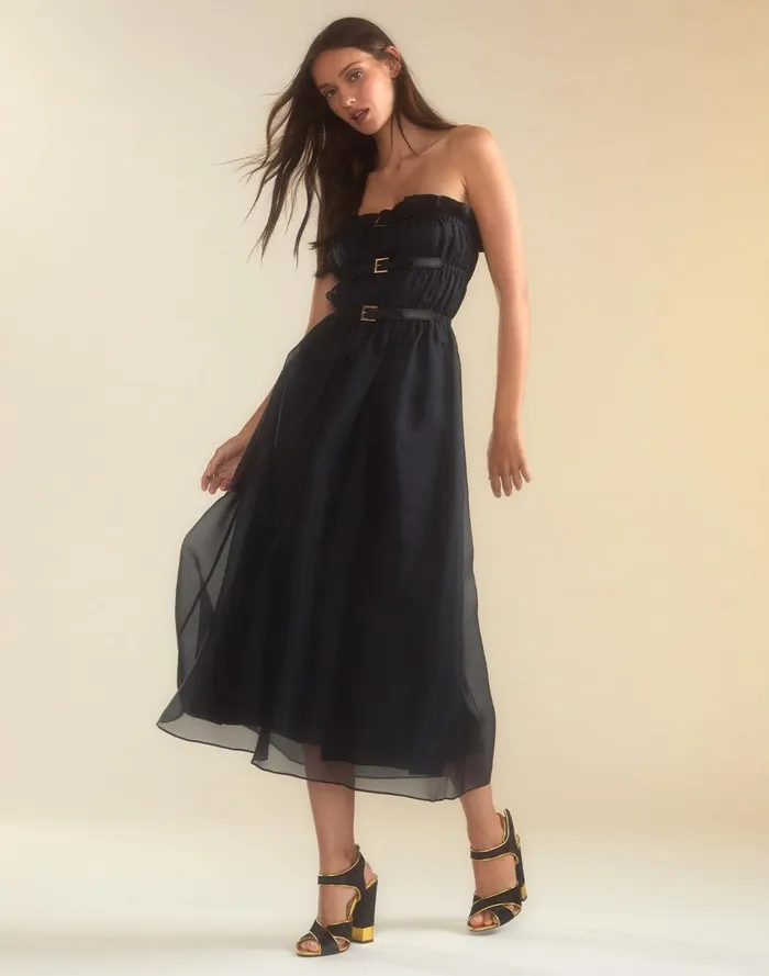 Women Cynthia Rowley Dresses Buckle Up Silk Organza Dress Black