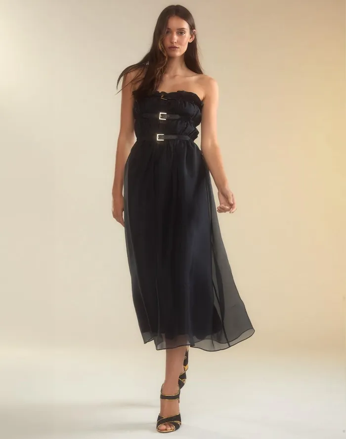 Women Cynthia Rowley Dresses Buckle Up Silk Organza Dress Black Women Cynthia Rowley Dresses Buckle Up Silk Organza Dress Black