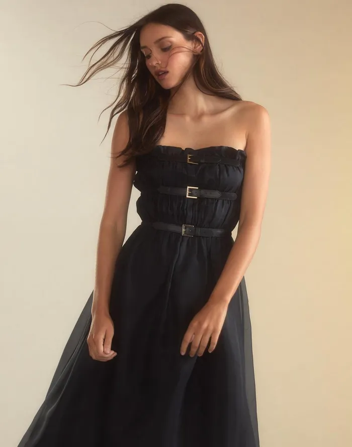 Women Cynthia Rowley Dresses Buckle Up Silk Organza Dress Black Women Cynthia Rowley Dresses Buckle Up Silk Organza Dress Black