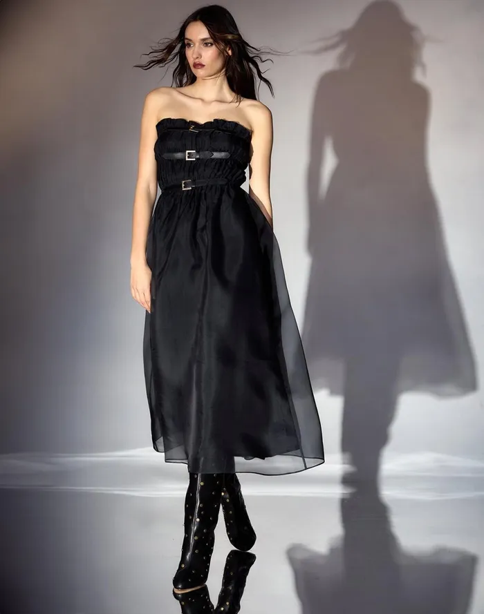 Women Cynthia Rowley Dresses Buckle Up Silk Organza Dress Black Women Cynthia Rowley Dresses Buckle Up Silk Organza Dress Black