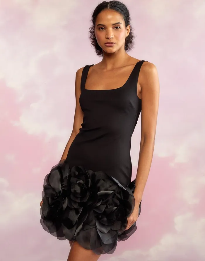 Women Cynthia Rowley Dresses Kourtney Organza Flower Hem Dress Black Women Cynthia Rowley Dresses Kourtney Organza Flower Hem Dress Black