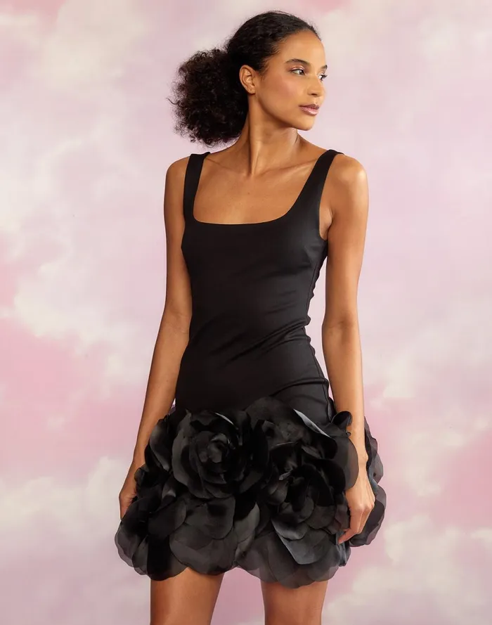 Women Cynthia Rowley Dresses Kourtney Organza Flower Hem Dress Black Women Cynthia Rowley Dresses Kourtney Organza Flower Hem Dress Black