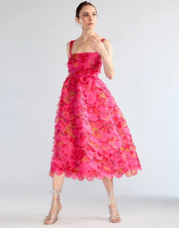 Women Cynthia Rowley Dresses Scalloped Petal Midi Dress Pnkmt
