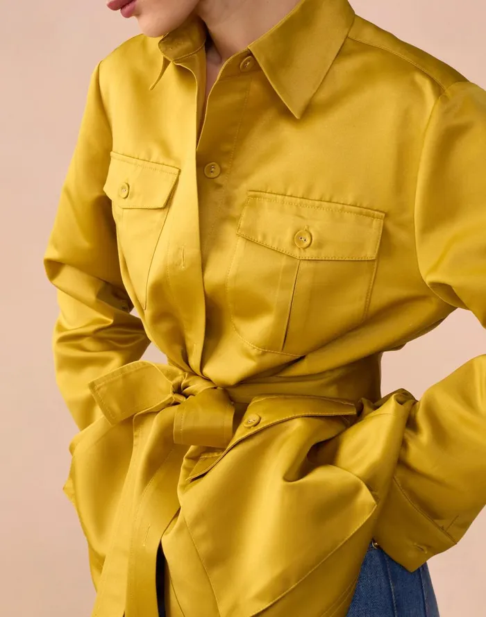 Women Cynthia Rowley Outerwear Satin Safari Jacket Gldylw Women Cynthia Rowley Outerwear Satin Safari Jacket Gldylw