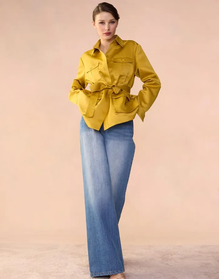 Women Cynthia Rowley Outerwear Satin Safari Jacket Gldylw Women Cynthia Rowley Outerwear Satin Safari Jacket Gldylw