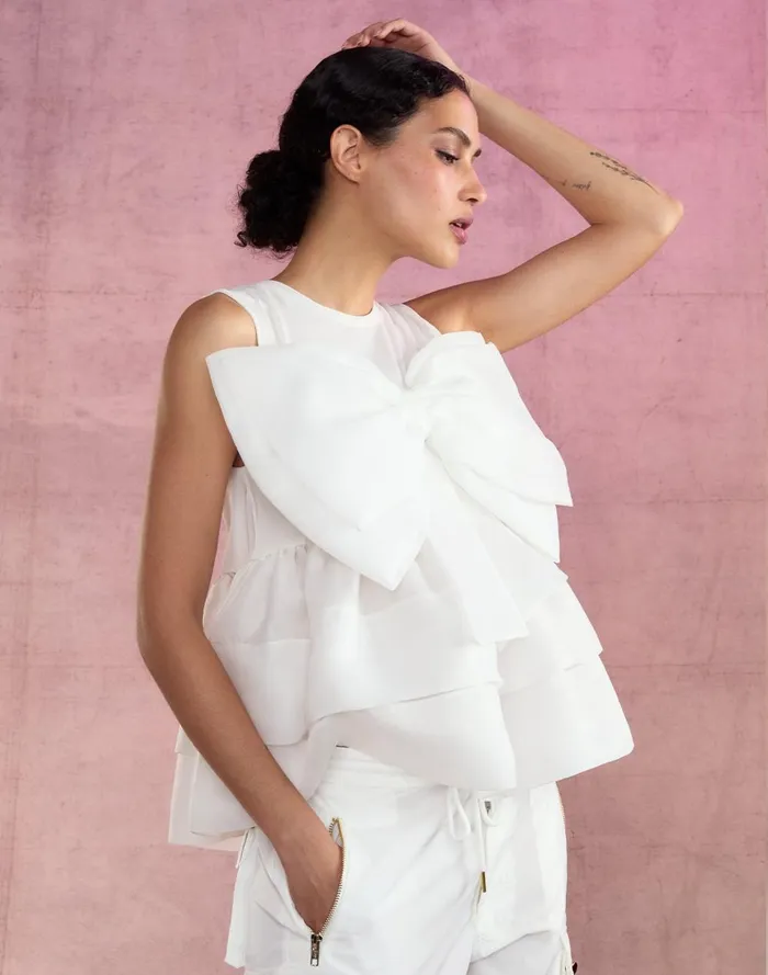 Women Cynthia Rowley Tops Blair Bow Top White Women Cynthia Rowley Tops Blair Bow Top White