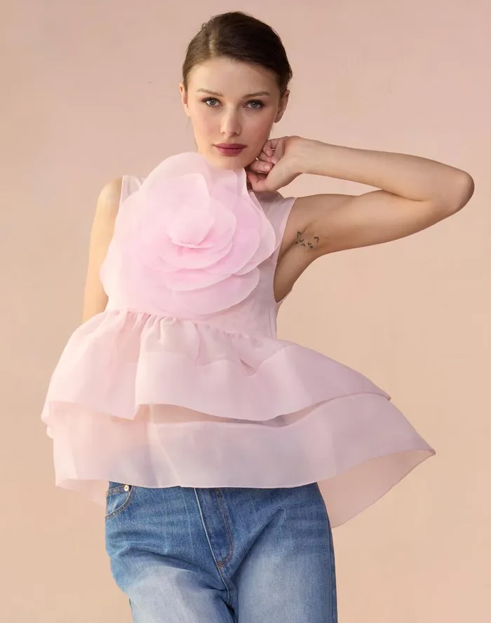 Women Cynthia Rowley Tops Chloe Organza Flower Top Pink