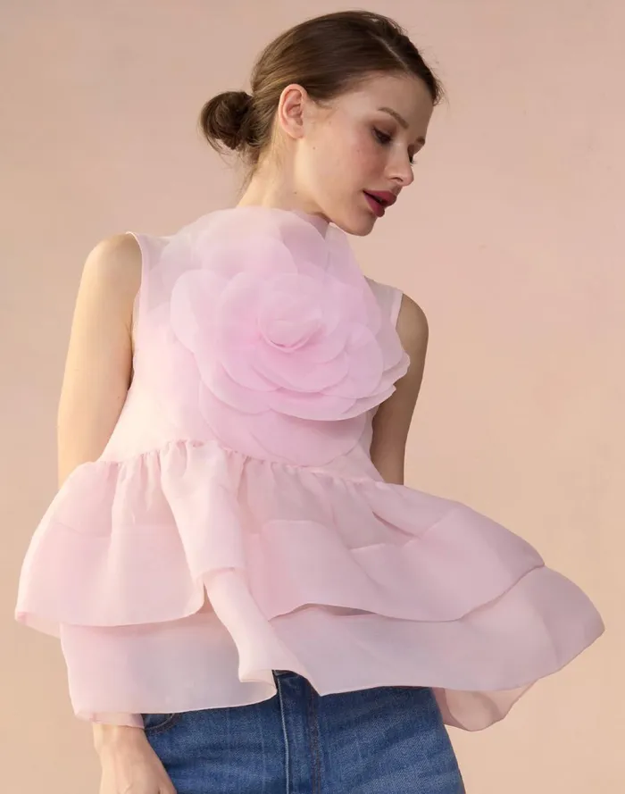 Women Cynthia Rowley Tops Chloe Organza Flower Top Pink Women Cynthia Rowley Tops Chloe Organza Flower Top Pink