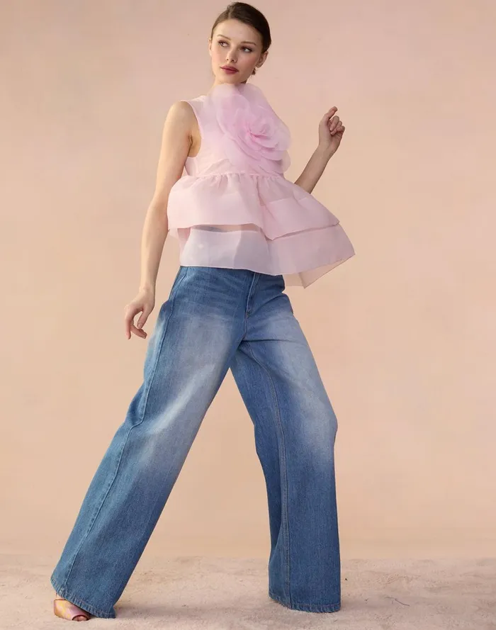 Women Cynthia Rowley Tops Chloe Organza Flower Top Pink Women Cynthia Rowley Tops Chloe Organza Flower Top Pink
