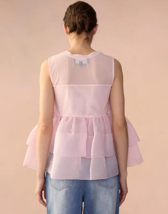 Women Cynthia Rowley Tops Chloe Organza Flower Top Pink Women Cynthia Rowley Tops Chloe Organza Flower Top Pink