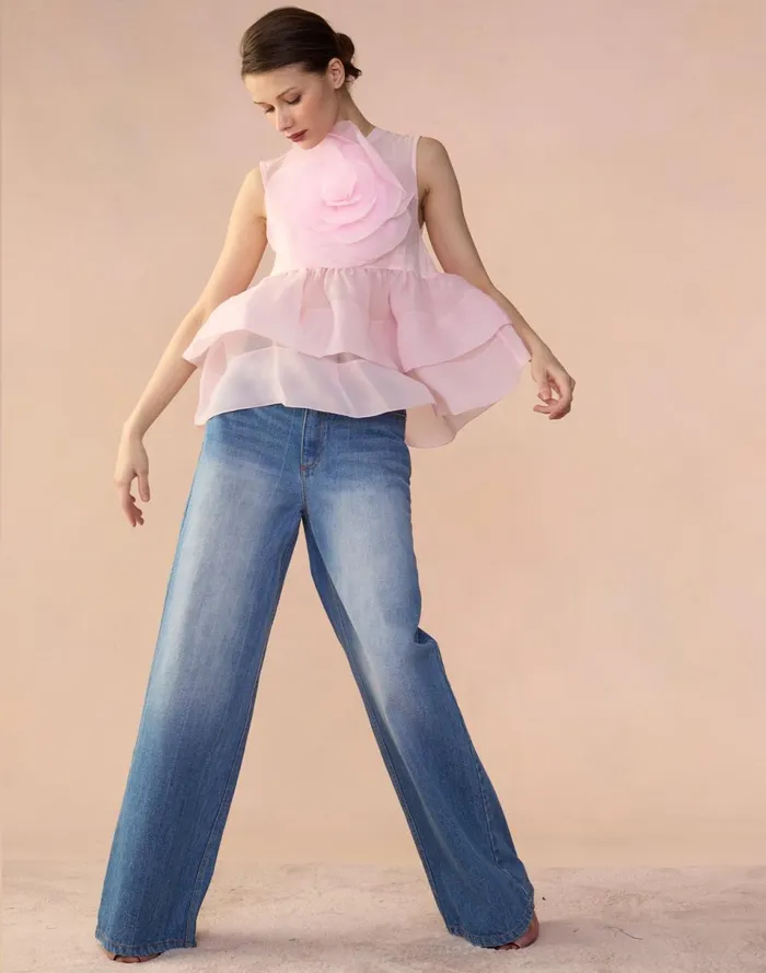 Women Cynthia Rowley Tops Chloe Organza Flower Top Pink Women Cynthia Rowley Tops Chloe Organza Flower Top Pink