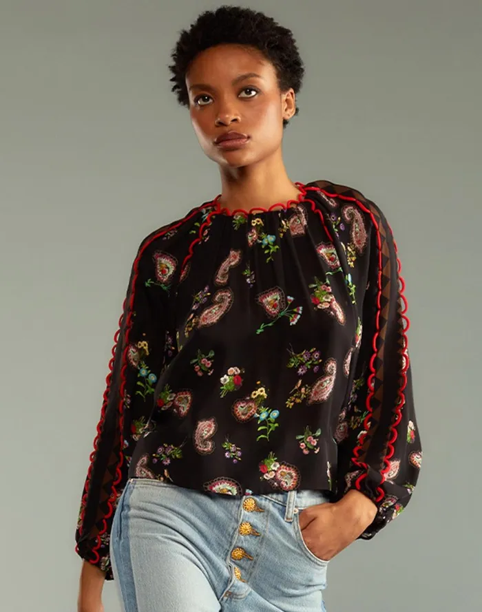 Women Cynthia Rowley Tops Midnight Garden Blouse Blkfl