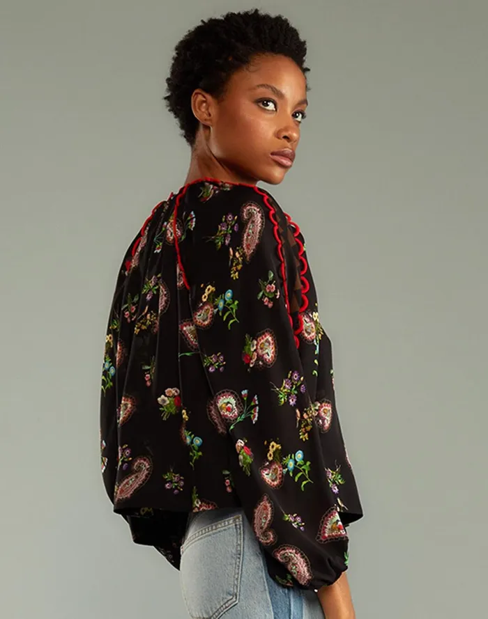 Women Cynthia Rowley Tops Midnight Garden Blouse Blkfl Women Cynthia Rowley Tops Midnight Garden Blouse Blkfl