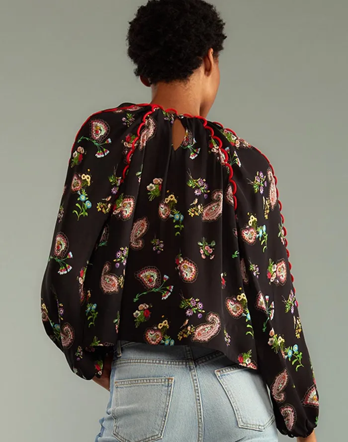 Women Cynthia Rowley Tops Midnight Garden Blouse Blkfl Women Cynthia Rowley Tops Midnight Garden Blouse Blkfl