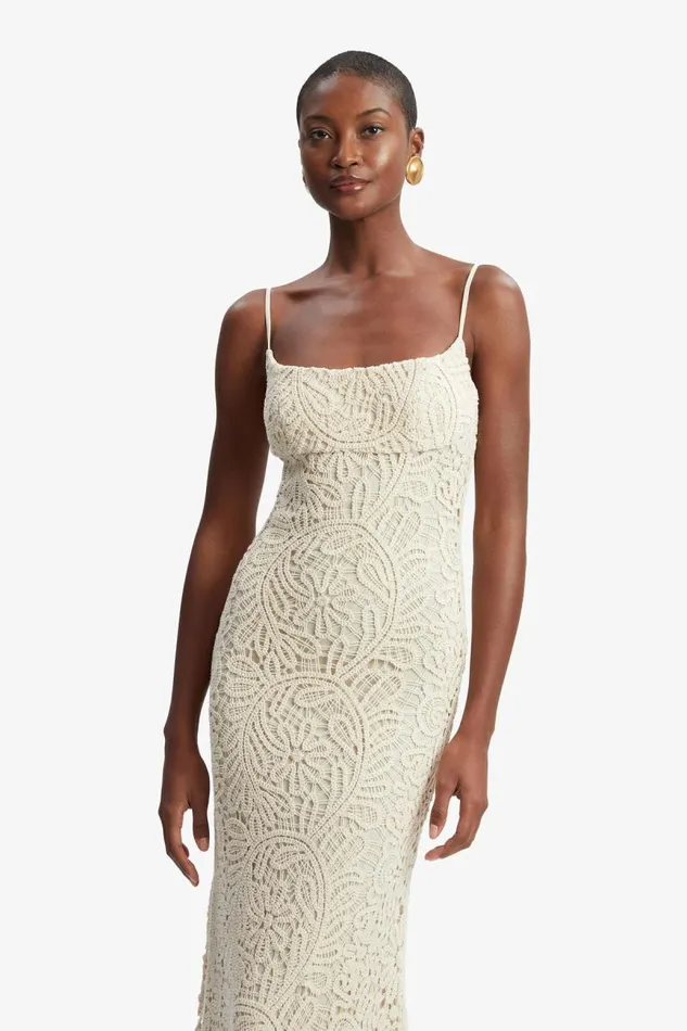 Women Day To Night Dresses Bardot Adoni Crochet Midi Dress In Lght Beige Lght Beige Women Day To Night Dresses Bardot Adoni Crochet Midi Dress In Lght Beige Lght Beige