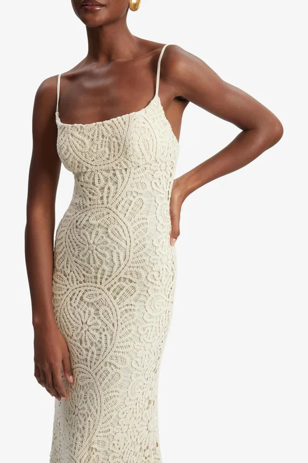 Women Day To Night Dresses Bardot Adoni Crochet Midi Dress In Lght Beige Lght Beige Women Day To Night Dresses Bardot Adoni Crochet Midi Dress In Lght Beige Lght Beige