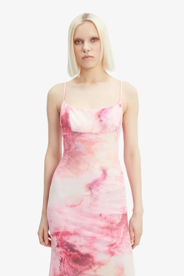 Women Day To Night Dresses Bardot Adoni Printed Mesh Midi Dress In Pink T Dye Pink T Dye