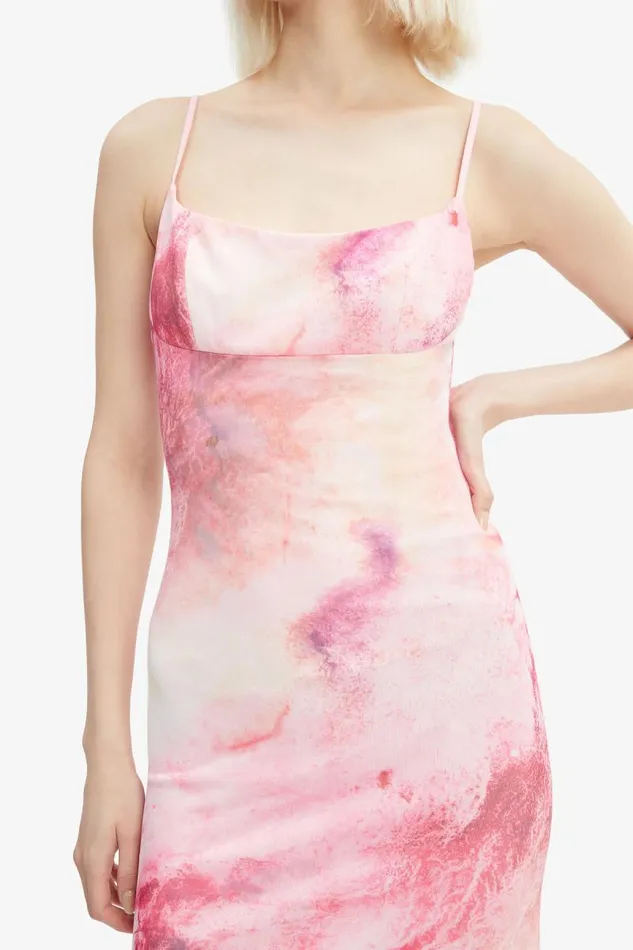 Women Day To Night Dresses Bardot Adoni Printed Mesh Midi Dress In Pink T Dye Pink T Dye
