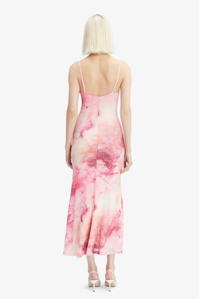 Women Day To Night Dresses Bardot Adoni Printed Mesh Midi Dress In Pink T Dye Pink T Dye