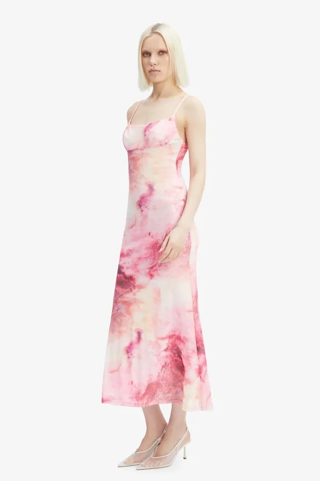 Women Day To Night Dresses Bardot Adoni Printed Mesh Midi Dress In Pink T Dye Pink T Dye