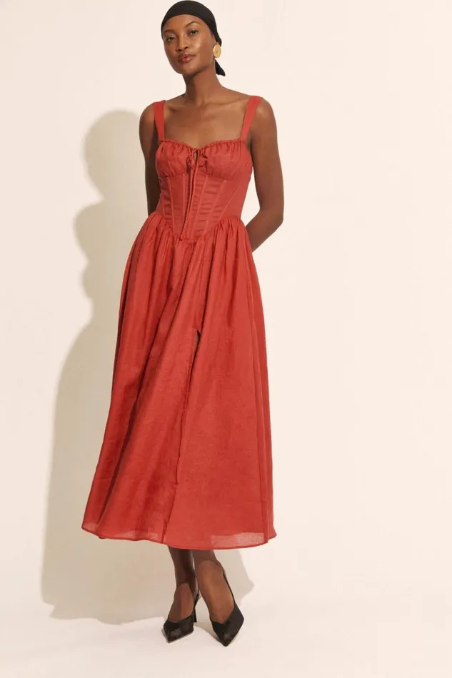 Women Day To Night Dresses Bardot Esra Midi Dress In Fire Red Fire Red