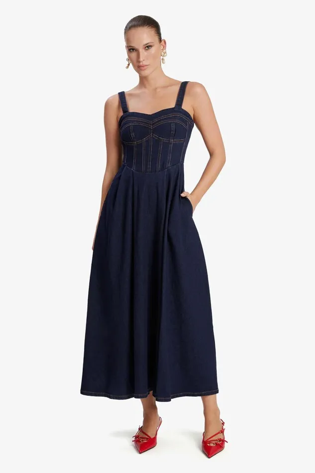 Women Day To Night Dresses Bardot Lilah Denim Midi Dress In Dark Dark Women Day To Night Dresses Bardot Lilah Denim Midi Dress In Dark Dark