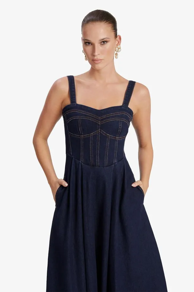 Women Day To Night Dresses Bardot Lilah Denim Midi Dress In Dark Dark Women Day To Night Dresses Bardot Lilah Denim Midi Dress In Dark Dark