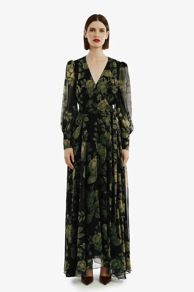 Women Day To Night Dresses Bardot Lucianna Maxi Wrap Dress In Green Flo Green Flo Women Day To Night Dresses Bardot Lucianna Maxi Wrap Dress In Green Flo Green Flo