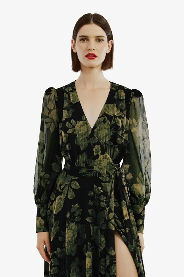 Women Day To Night Dresses Bardot Lucianna Maxi Wrap Dress In Green Flo Green Flo Women Day To Night Dresses Bardot Lucianna Maxi Wrap Dress In Green Flo Green Flo