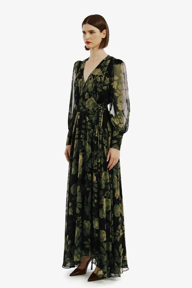 Women Day To Night Dresses Bardot Lucianna Maxi Wrap Dress In Green Flo Green Flo Women Day To Night Dresses Bardot Lucianna Maxi Wrap Dress In Green Flo Green Flo
