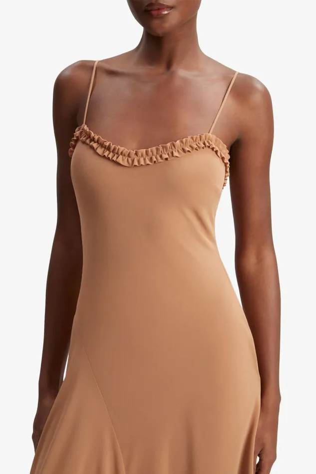 Women Day To Night Dresses Bardot Tatian Frill Trim Maxi Dress In Tan Tan Women Day To Night Dresses Bardot Tatian Frill Trim Maxi Dress In Tan Tan