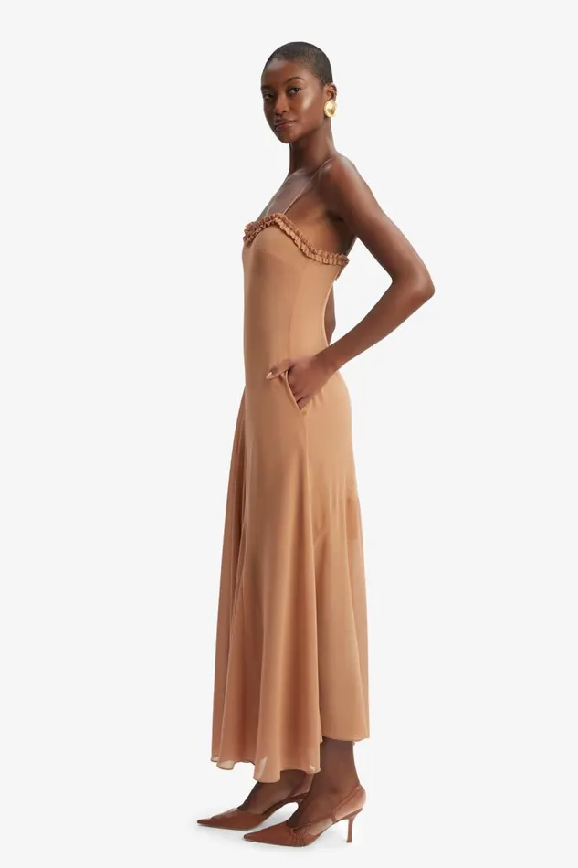 Women Day To Night Dresses Bardot Tatian Frill Trim Maxi Dress In Tan Tan Women Day To Night Dresses Bardot Tatian Frill Trim Maxi Dress In Tan Tan