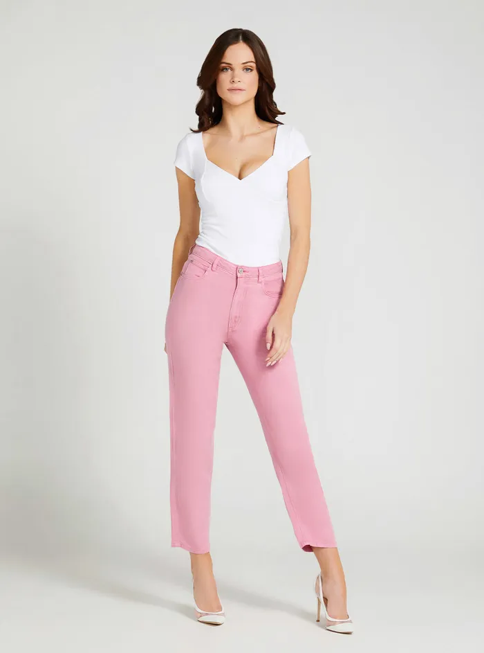 Women Denim GUESS Eco Highrise Straight Leg Denim Mom Jeans In Vintage Blush Wash Women Denim GUESS Eco Highrise Straight Leg Denim Mom Jeans In Vintage Blush Wash