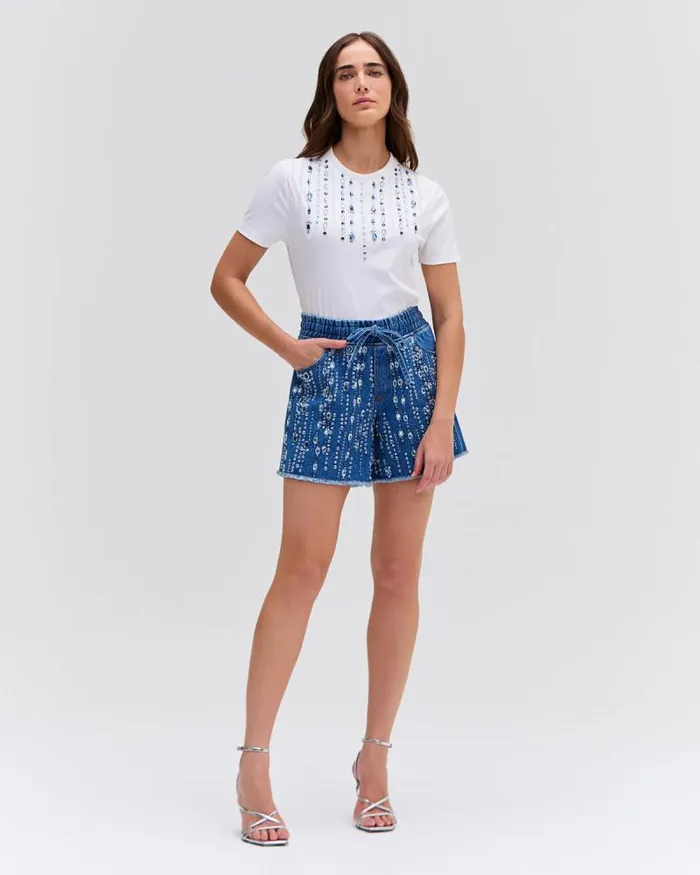 Women Denim PatBO HAND BEADED DENIM SHORTS Denim